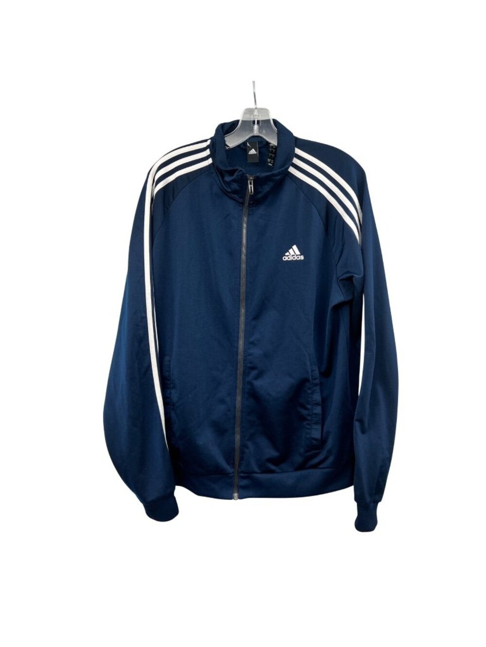 Adidas Womens Track Jacket Full Zip Navy/White Size Large Pockets